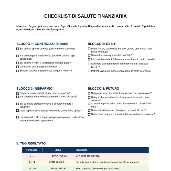 Checklist di Salute Finanziaria