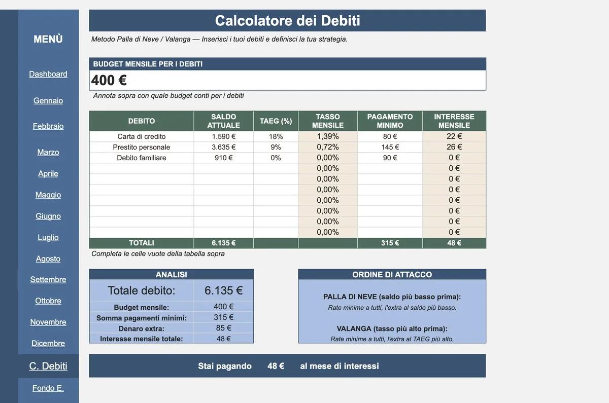Calcolatore dei Debiti